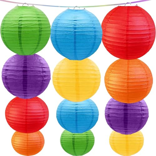 KUNYYI Bunt Papier Lampions 12 Stück Regenbogen Laterne für Karneval Geburtstagsdeko Hochzeit, Geburtstag, Party Deko