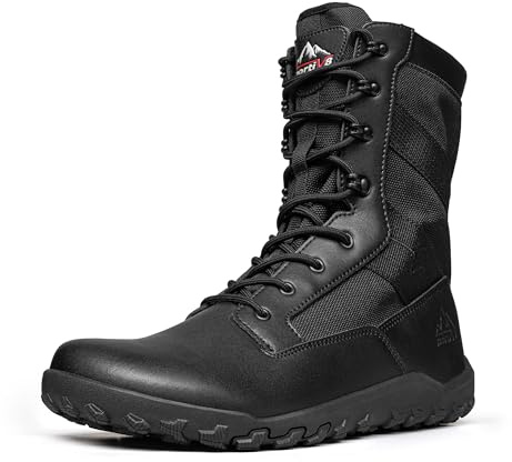 NORTIV 8 Men's Wide Toe Box Barefoot Military Tactical Boots for Men Zero Drop Work Minimalist Leather Side Zipper Motorcycle Combat Boots,Size 12,Black,SNMT26007M
