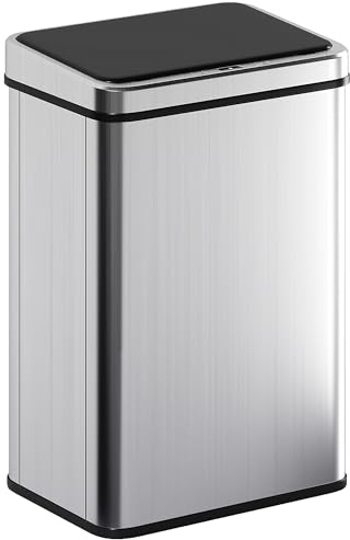 HOMCOM Poubelle à Capteur de 40L avec Couvercle à Fermeture en Douceur, Poubelle de Cuisine Automatique Sans Contact en Acier Inoxydable Résistant aux Empreintes pour Maison, Bureau, Argenté