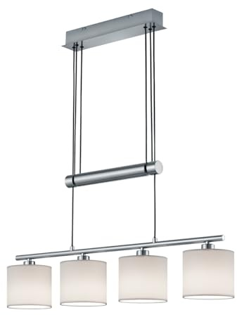 Trio Garda Lampada a Sospensione, 4 Diffusori con Bilanciere Regolabile E14, Nichel Opaco, tessuto