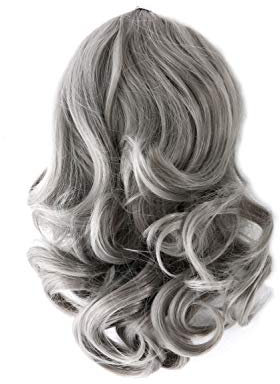 WIG ME UP-JL-3023-701 Toupet Coda Ondulata Mezza lunghezza (35 cm) 1 Femacapelli a pettine + Cordoncino elastico Grigio Grigio argento