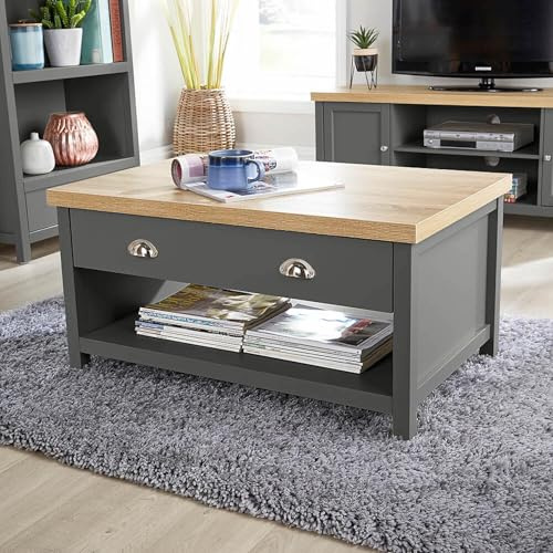 Home Source 2 Drawer Occasional Coffee Table, Oak Effect, Dark Grey
