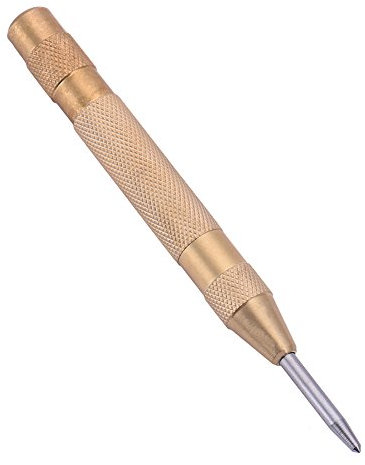 Automatic Center Punch 5 Inch Steel Brass Spring Impact Loaded Heavy Duty Hole Punch Hand Tool with Adjustable Tension for Window Glass Woodworking Metal Drilling Plastic DIY Lovers
