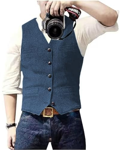 Solovedress Herren Casual Wolle Fischgrätmuster Anzug Weste V-Ausschnitt Tweed Weste für Hochzeit Groomsmen