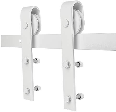 Systeme Porte Coulissante,Quincailleri Kit de Rail pour Porte Coulissante, Ensemble Industriel pour Porte Coulissante Interieur (200cm-Classique-Porte simple-Blanc)
