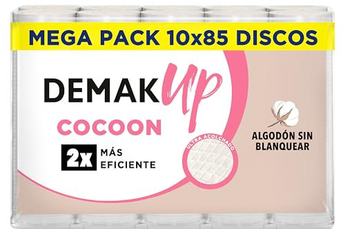 Demak'Up Cocoon - 850 Discos Desmaquillantes Redondos de Algodón - Textura Acolchada 3D - Fibras Naturales Sin Blanquear - 10x85