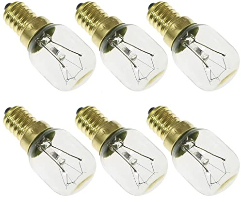 SQXBK 6PCS T25 Microwave Light Bulbs Warm White Incandescent Light Bulb E14120V25W Base Oven Light Bulbs, Brass