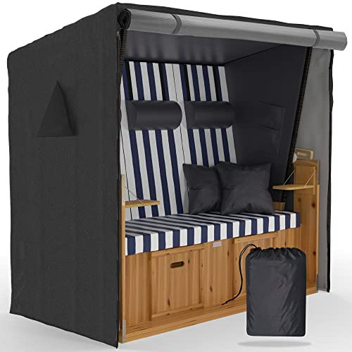 SANZARO Strandkorb Schutzhülle winterfest 155 cm passend für 150 breit - 600D Oxford Stoff, Reißfest und UV Beständig, Abdeckhaube für Strandkörbe Wasserdicht grau