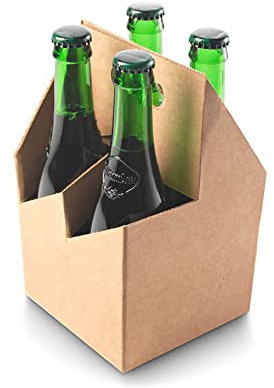Pack 25 Unidades - Caja de Cartón para 4 Botellas de Cerveza - Color Kraft - Portabotellas de Cartón Resistente para Transportar Botellas Ideal Tamaño 33cl - Material Cartón Ondulado