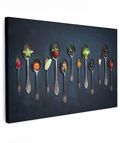MuchoWow© Leinwand Bilder Groß XXL Wanddeko Wohnzimmer Aesthetic Room Decor | 120x80 cm - Deko Zimmer Wandbilder Modern Bild auf Küche - Gewürze - Löffel - Silber - Gewürz - Industrial