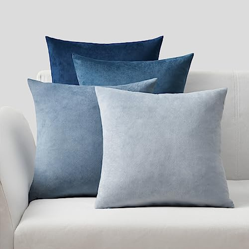 Topfinel Kissenbezug 60x60 blau Samt 4er Set Kissenbezüge Kissenhülle Dekokissen Sofakissen Zierkissen deko für Sofa Bett Wohnzimmer weich Farbverlauf