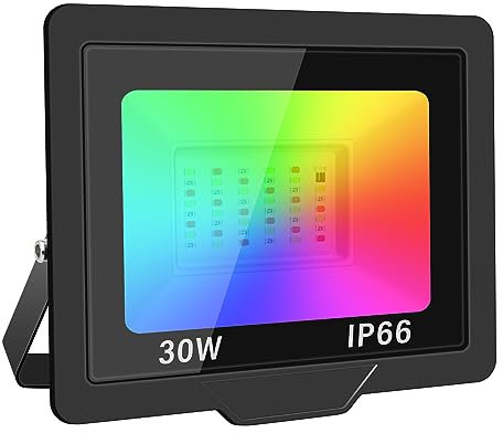 RIGIDON 30W RGB Projecteur LED Extérieurs avec Télécommande, RVB Projecteur LED Exterieur Interieur Couleur, 16 Couleurs 4 Modes Neon Spot Led pour Jadin Terrasse Patio, IP66 étanche