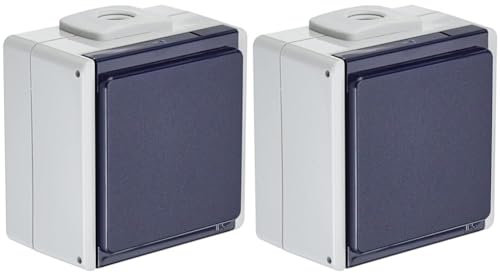 as - Schwabe Aufputz Steckdose 1-Fach mit 2 Leitungseinführungen bis max. 2,5mm², für Feucht-Raum und Außen-Bereich Made in Germany, IP54, grau, 62460 (Packung mit 2)