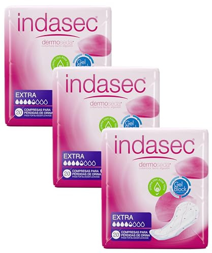 Indasec Dermoseda Compresa Incontinencia Extra Uds., Blanco, Aloe Vera, 20 Unidad (Paquete de 3)