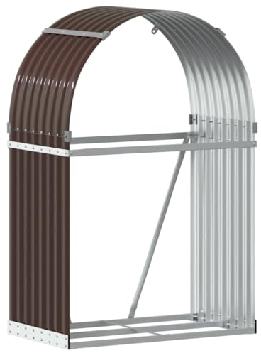 vidaXL Log Holder, Firewood Rack for Fireplace Storage Room, Log Store for Wood Burner Wrought, Wood Storage, Brown Galvanised Steel
