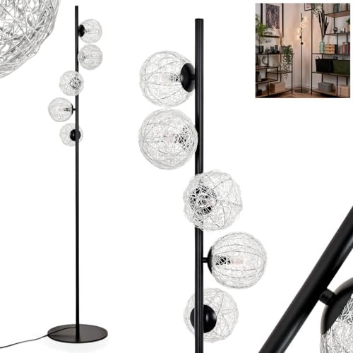 Stehleuchte Remaisnil, Stehlampe aus Metall/Draht/Metall in Schwarz/Silberfarben, Leuchte im Retro/Vintage-Design mit Schirmen aus Glas (Ø 12 cm) u. Fußschalter, Höhe 160 cm, 5 x G9, ohne Leuchtmittel