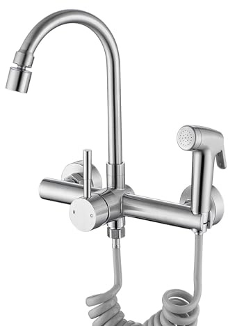 ZHYICH Wall Mount Kitchen Faucet with Side Sprayer, Commercial Sink Taps