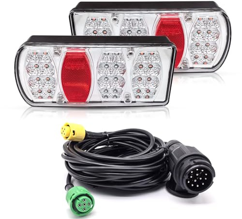 AOJO 13 Polig Anhänger LED Rückleuchten mit 5M Kabel Satz 12V 24V, 7 Funktionen Anhängerbeleuchtung 13 polige - Wasserdicht, E-Geprüfte