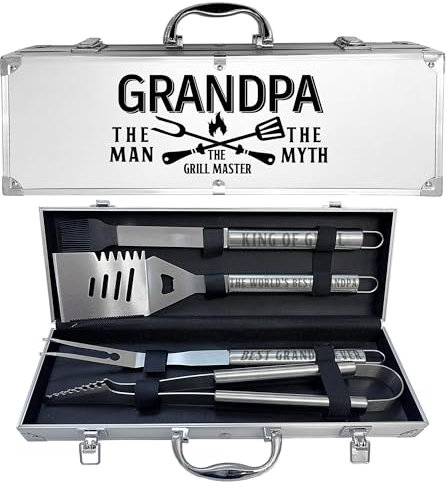 Geschenke für Opa, Vatertag Opa, Geschenke für ihn, robustes Grillzubehör-Set für Hinterhof-Grill, dickes Edelstahl-Grillzubehör mit rutschfestem Griff, Werkzeug zum Geburtstag der Großeltern