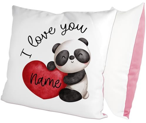 glitzertassen.de® | I Love You | personalisiertes Kissen mit Name | Geschenk | Kissen mit Druck | Liebe | Deko Kissen | personalisiertes Fotokissen | Kuschelkissen | Weiß/Rosé