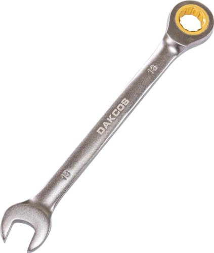 DAKCOS Clé Plate à Cliquet Clé Mixte à Cliquet 13mm 72 Dents Clé Combinée Polygonale à Fourche en chrome gris mat