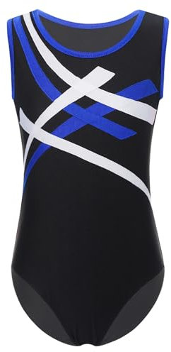 MSemis Kinder Turnanzug Jungen Gymnastik Trikot Tanzen Ballet Kleidung Ärmellos Kontrastfarbe Gymnastikanzug Trikotanzug Trainingskostüm Blau 146-152