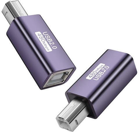 GELRHONR Adattatore per stampante USB 2.0 di tipo B, adattatore per stampante USB B maschio a femmina, stampa e prolunga dati, per stampanti, scanner, HDD mobile e More-2Pack (USB Type B Male)