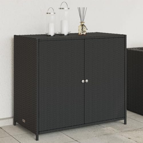 ZEYUAN Gartenschrank Schwarz 83x45x76 cm Poly Rattan, Geräteschuppen, Gerätehaus, Wetterfest, Outdoor Schrank, Gartenhausschränke, Terrassenschrank - 365543