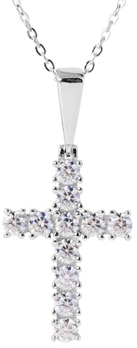 Byourcher Cross Pendant Moissanite Diamond Necklace for Women and Man, 925 Sterling Silver Hypoallergenic Jewelry Gift for Mother's Day, Father's Day, Birthday,Wedding