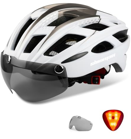 Shinmax Casco Bici con Luce di LED Casco Bici Uomo Donna con Visiera Magnetica Staccabile Rimovibile Occhiali Casco MTB Ultraleggero Casco Bici Adulto Traspirante Caschi Bicicletta Ciclismo NR-096