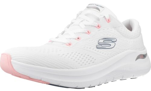 Skechers Arch Fit 2.0 Big League - Tenis para Mujer, Malla Blanca, Ribete Rosa y Azul, 38.5 EU