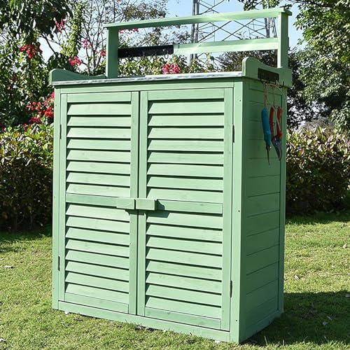 LKYLGYU Garden Potting Bench Table, Wooden Planting Workstation with Storage Shelf, Potting Work Bench Station with Metal Tabletop and Removable Shelf, for Garden, Patio, Greenhouse(Color:Green)