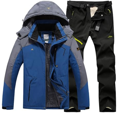 Generisch Langlaufski Set Herren, Skianzug Herren 2 Teilig Set Wasserdicht Skibekleidung Jacke und Hosen Winter Skijacke Warme Tracksuit Winddicht Schneeanzug mit Kapuzen Schneemantel