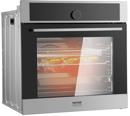 VEVOR Horno Empotrable 76 L Horno Simple Pared 59,5 cm Eléctrico 3550 W con 16 Funciones de Cocción Calentamiento Rápido a 200°C en 5 Minutos con Rejilla y Bandeja de Cocción para Restaurante, Cocina
