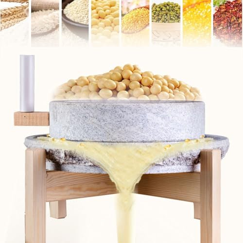 DPLWJPP Removable Stone Grain Mill, Manual Natural Granite Paste Mill, Country Life Grain Mill, Manual Dry/Wet Graphite Mill for Beans Barley Spices Corn (Stone Mill + Wooden Stand)