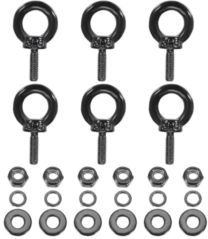 PATIKIL M3x9mm Lifting Shoulder Eye Bolt, 6Pcs 304 Stainless Steel Lifting Ring Threaded Eyebolt with Hex Lock Nut/Lock Washer/Flat Washer for Hanging Hammocks Articles, Black