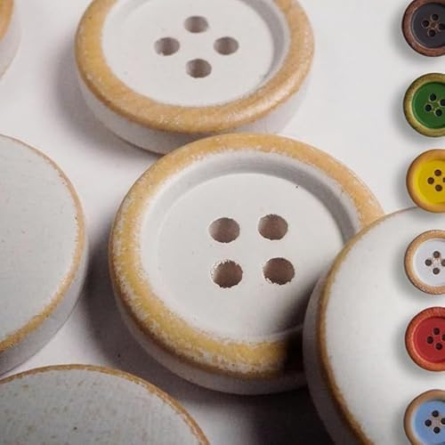Vintage Holzknopf-Set – Naturholzknöpfe – 4-Loch-Knöpfe für Mäntel, Strickjacken, Pullover und Kissen (Weiß, 2 cm (12 Stücke))