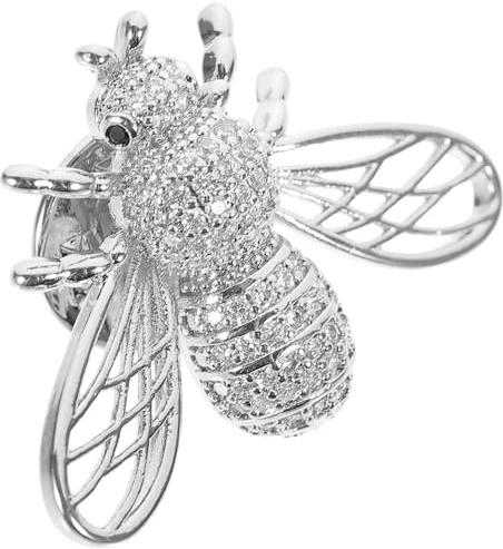 DEARMAMY Bienenbrosche aus Metall mit Zirkonia Silberne Anstecknadel Elegante Kleiderbrosche für Damen Dekoratives Schmuckaccessoire für Pullover und Taschen