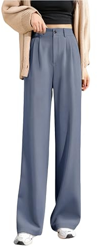 Putaowor Femmes Bureaux Casual Jambes Droites élastique Travail Pantalons Taille Haute Pantalons avec Poches Gris Clair 40
