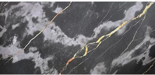 SaRani Tappeto Fantasia Marmo Guida Passatoia Corsia Runner da Cucina Corridoio Flessibile Tagliabile Gomma Antiscivolo (Nero, 120x50 cm)
