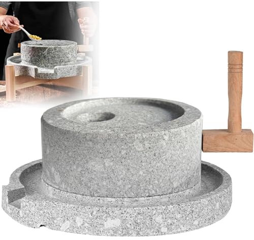 SAYEYBU Mulino A Pietra Manuale, Mulino A Mano per Uso Domestico per Cereali, Mulino A Pietra Fatto A Mano in Pietra Blu Liscia Naturale, Mulino A Manovella Bagnato/Asciutto,A,25 * 35cm