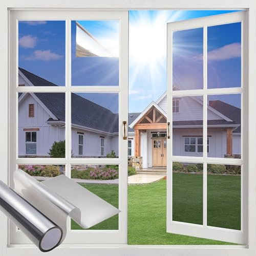 Alluring Vinilo Espejo para Ventanas, Vinilo Adhesivo Cristal 40x200cm, Anti UV Anti Calor Unidireccional Protector de Privacidad Protege del Sol con Kit de Montaje para Hogar Oficina (40 * 200cm)