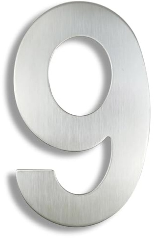 6 Inch House Numbers Modern Metal Stainless Steel Door Number 152mm Silver Mailbox Address Sign with Screws, for Apartment Wall Decor Room Home Garden Yard Cafe Office Street(9)