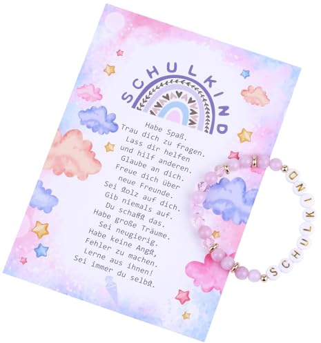 EngGlück Schulkind Armband Mädchen 2025, Einschulung Geschenk Schulkind Schultüte Füllung, Schulanfang Geschenke für Mädchen Schultüten Inhalte (Regenbogenfarbe)