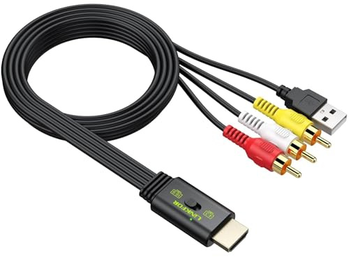 LiNKFOR Convertidor RCA a HDMI,Adaptador RCA a HDMI 1080P Soporta 16:9/4:3,PAL/NTSC,Adaptador de Audio y Vídeo CVBS Plug and Play para Reproductor de VCR,Reproductor de DVD