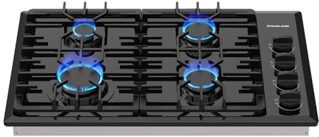 GASLAND Gas Cooktop 30 Inch Black, 4 Sabaf Sealed Burner Gas Stovetop, 4 ft Cord Plug, Cast Iron Grates with Metal Knobs, 28,300 BTU NG/LPG Convertible, Thermocouple Protection, CSA Certified