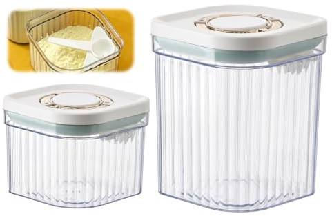 2 stycken mjölkpulverdispenser, 800 ml + 1 200 ml mjölkpulver förvaringslåda med sked, bärbar mjölkpulverlåda, lufttät mjölkpulverdispenser för förvaring av mjölkpulver socker ris kaffe