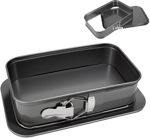 Molde Tarta Cuadrado Desmontable Antiadherente 28x18x6.5cm Molde Tarta Desmontable Molde Bizcocho Horno Molde Tartade Queso/Chocolate con Cierre de Resorte/Protección Contra Fugas y Antiadherente