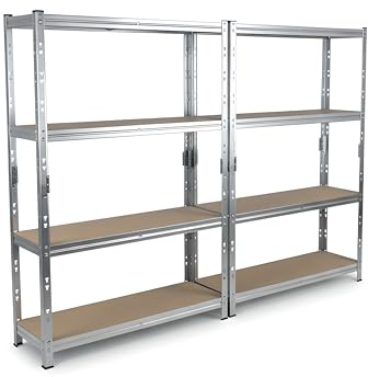 Edsal MuscleRack 4-Tier Heavy Duty Steel Shelving Unit Set of 2 | 148x75x30 cm | 175kg Load Per Shelf (700kg Per Bay) | 2x Storage Shelves | 4 Tier Garage Shelving