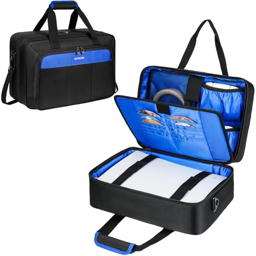 Jaffzora Carrying Case for PS5 PRO/PS5/PS5 Slim, Travel Protective Bag Fits for PlayStation 5 Console, Controllers, Game Discs & Gaming Accessories, Black&Blue